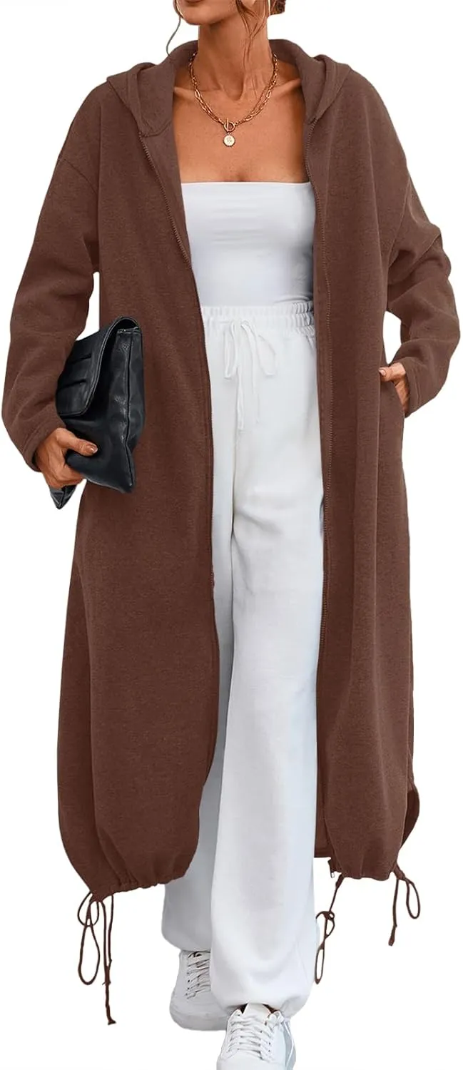 Ebifin Women's Oversized Full Zip Sweatshirts Drop Shoulder Hoodies Drawstring Long Jackets With Pockets