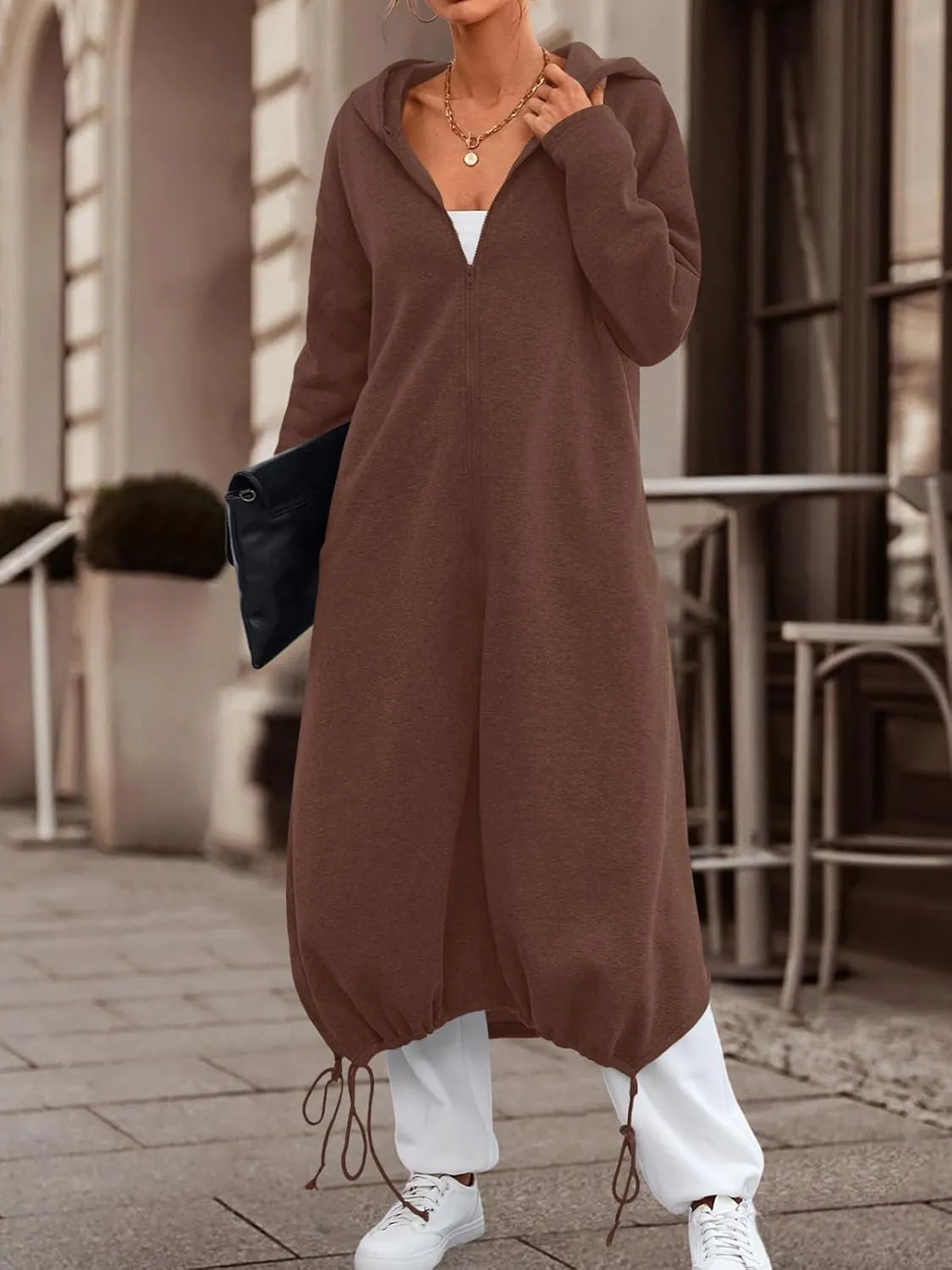Ebifin Women's Oversized Full Zip Sweatshirts Drop Shoulder Hoodies Drawstring Long Jackets With Pockets