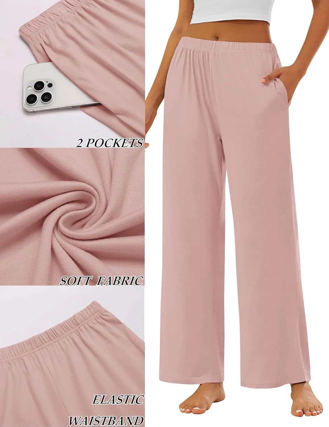 Ekouaer Pajama Pants for Women Soft Comfy Pajama Bottoms Casual Stretch Wide Leg Pants with Pockets