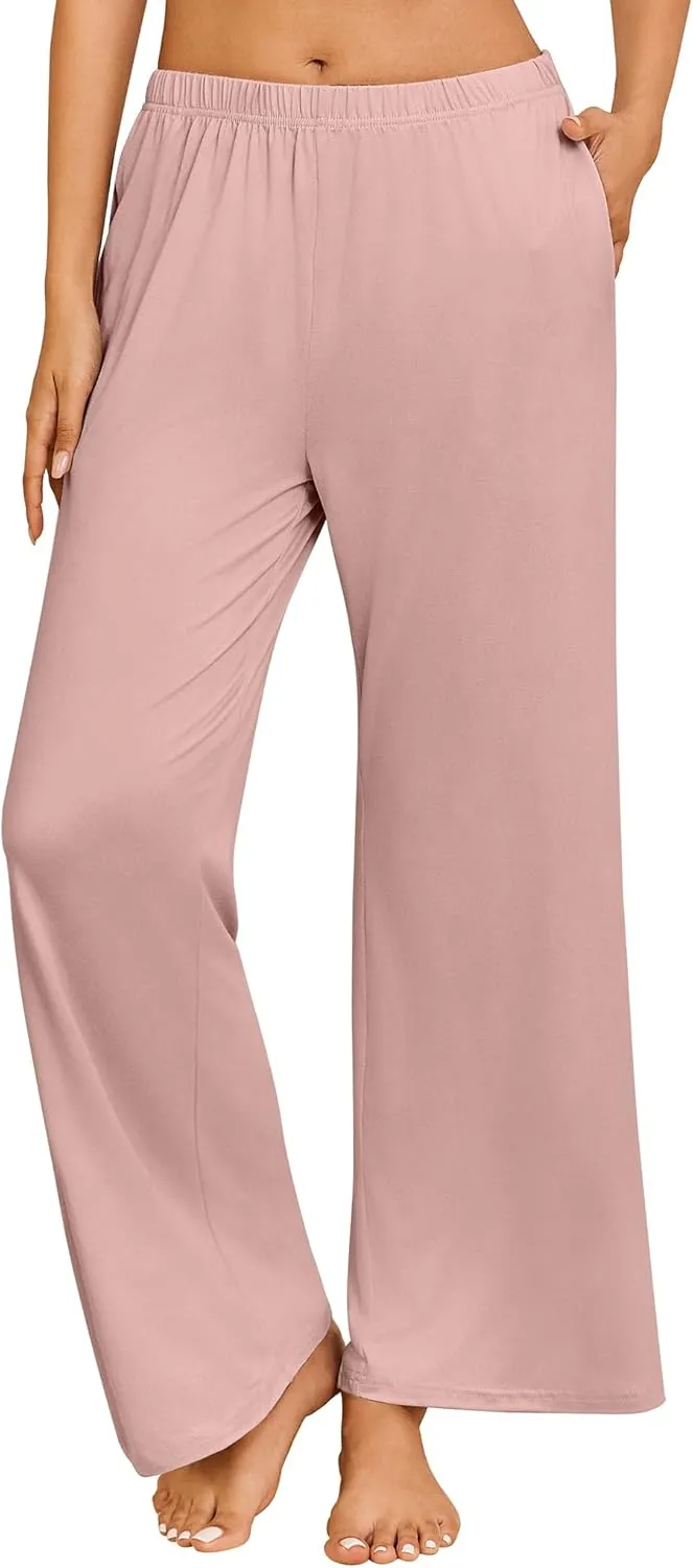 Ekouaer Pajama Pants for Women Soft Comfy Pajama Bottoms Casual Stretch Wide Leg Pants with Pockets