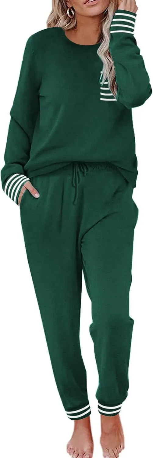 Ekouaer Pajamas Women's Long Sleeve Pj Set Soft 2 Piece Loungewear Sleepwear with Jogger Pants XS-3XL