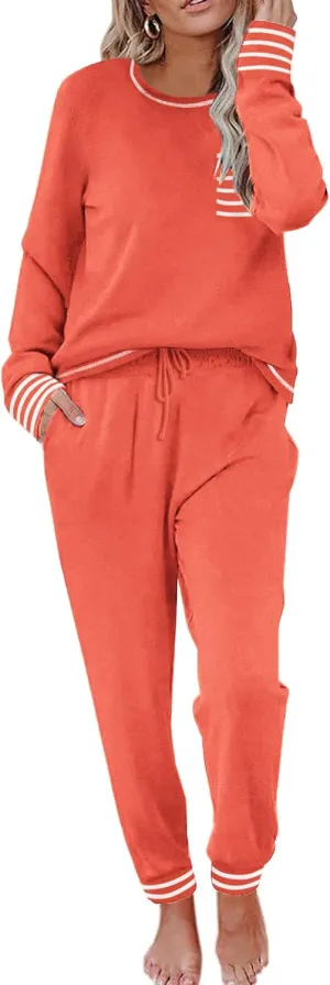 Ekouaer Pajamas Women's Long Sleeve Pj Set Soft 2 Piece Loungewear Sleepwear with Jogger Pants XS-3XL