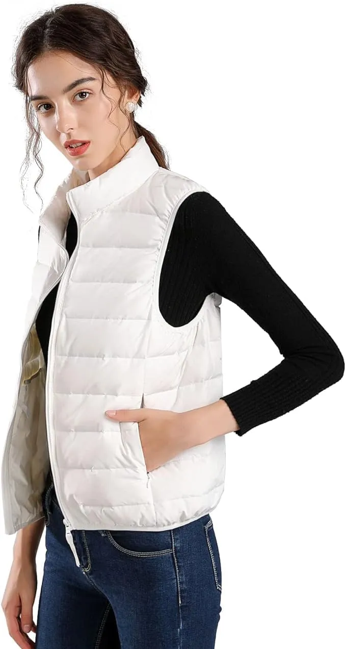 ELFJOY Winter Puffer Vest Women Lightweight Sleeveless Down Vest Stand Collar Womens Vests Outerwear Zip up Padded Gielt