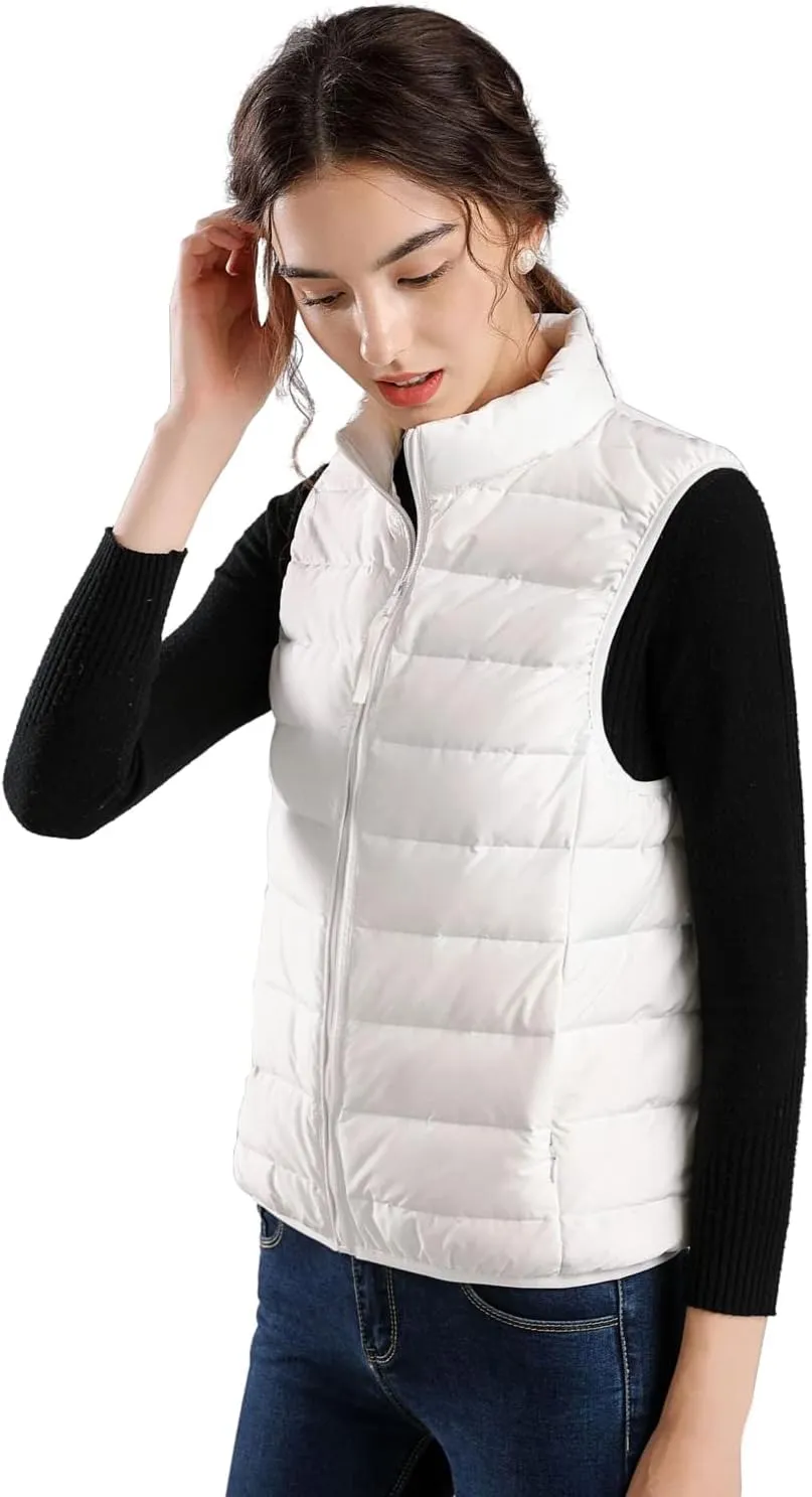 ELFJOY Winter Puffer Vest Women Lightweight Sleeveless Down Vest Stand Collar Womens Vests Outerwear Zip up Padded Gielt