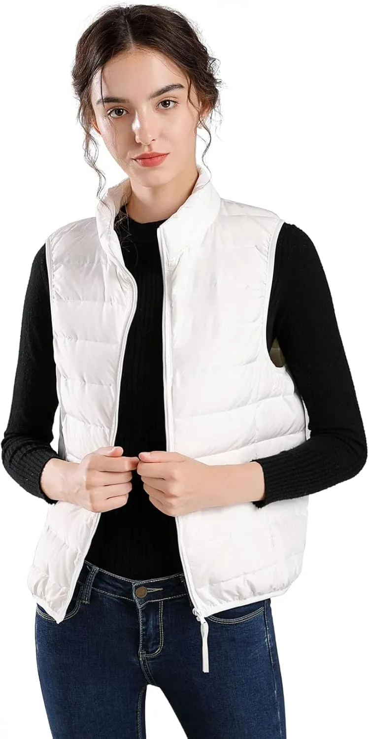 ELFJOY Winter Puffer Vest Women Lightweight Sleeveless Down Vest Stand Collar Womens Vests Outerwear Zip up Padded Gielt