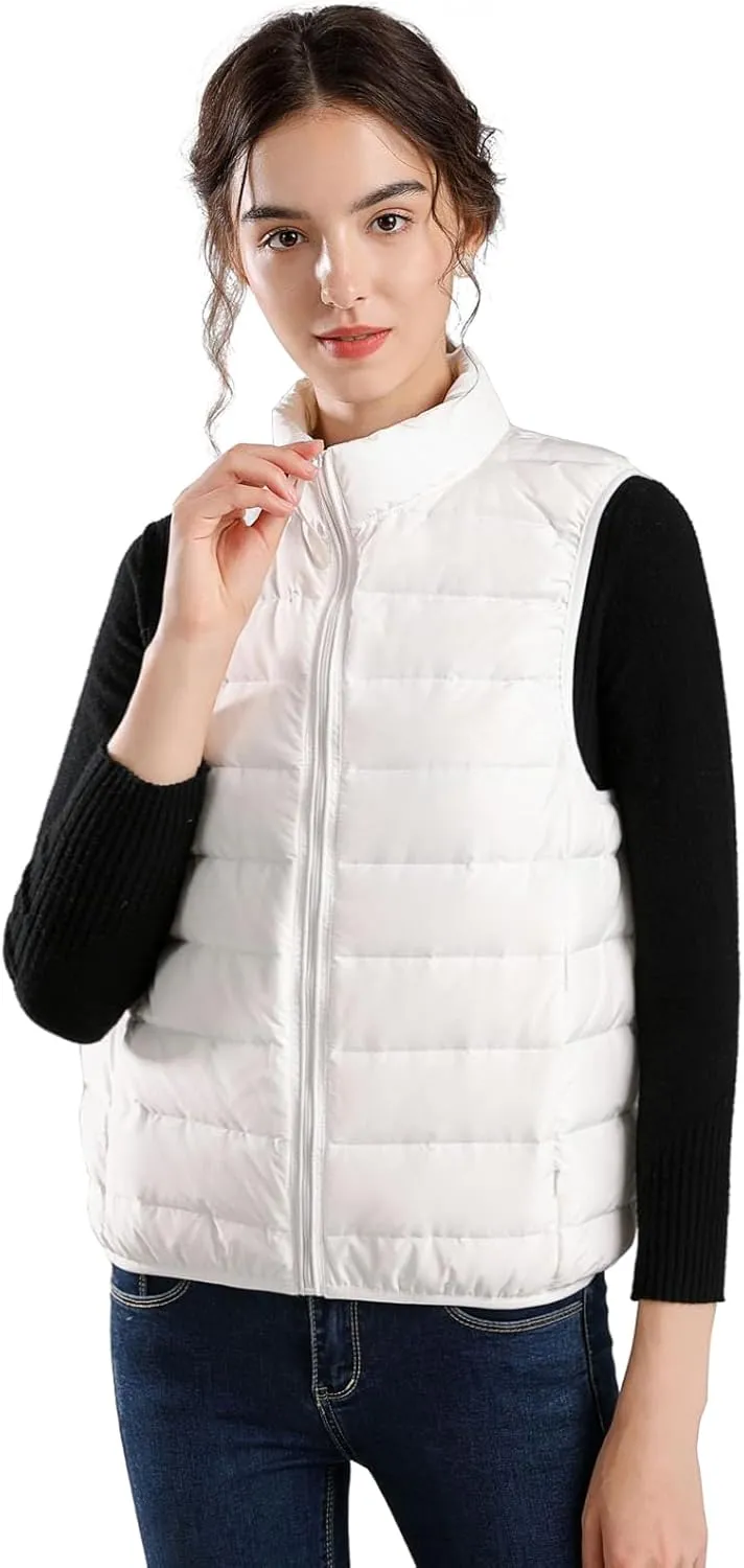ELFJOY Winter Puffer Vest Women Lightweight Sleeveless Down Vest Stand Collar Womens Vests Outerwear Zip up Padded Gielt