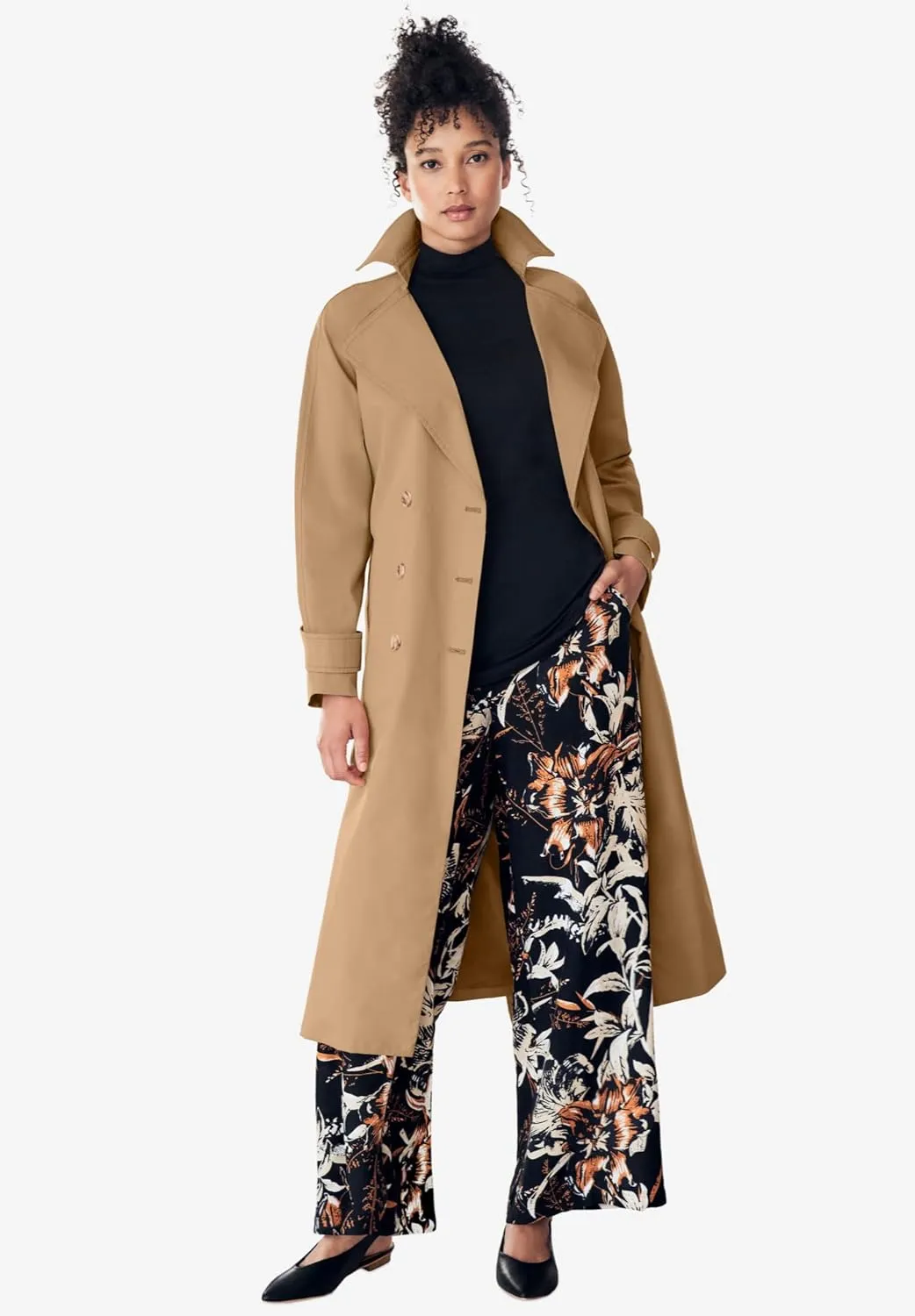 ellos Plus Size Wide-Leg Soft Pants with Back Elastic