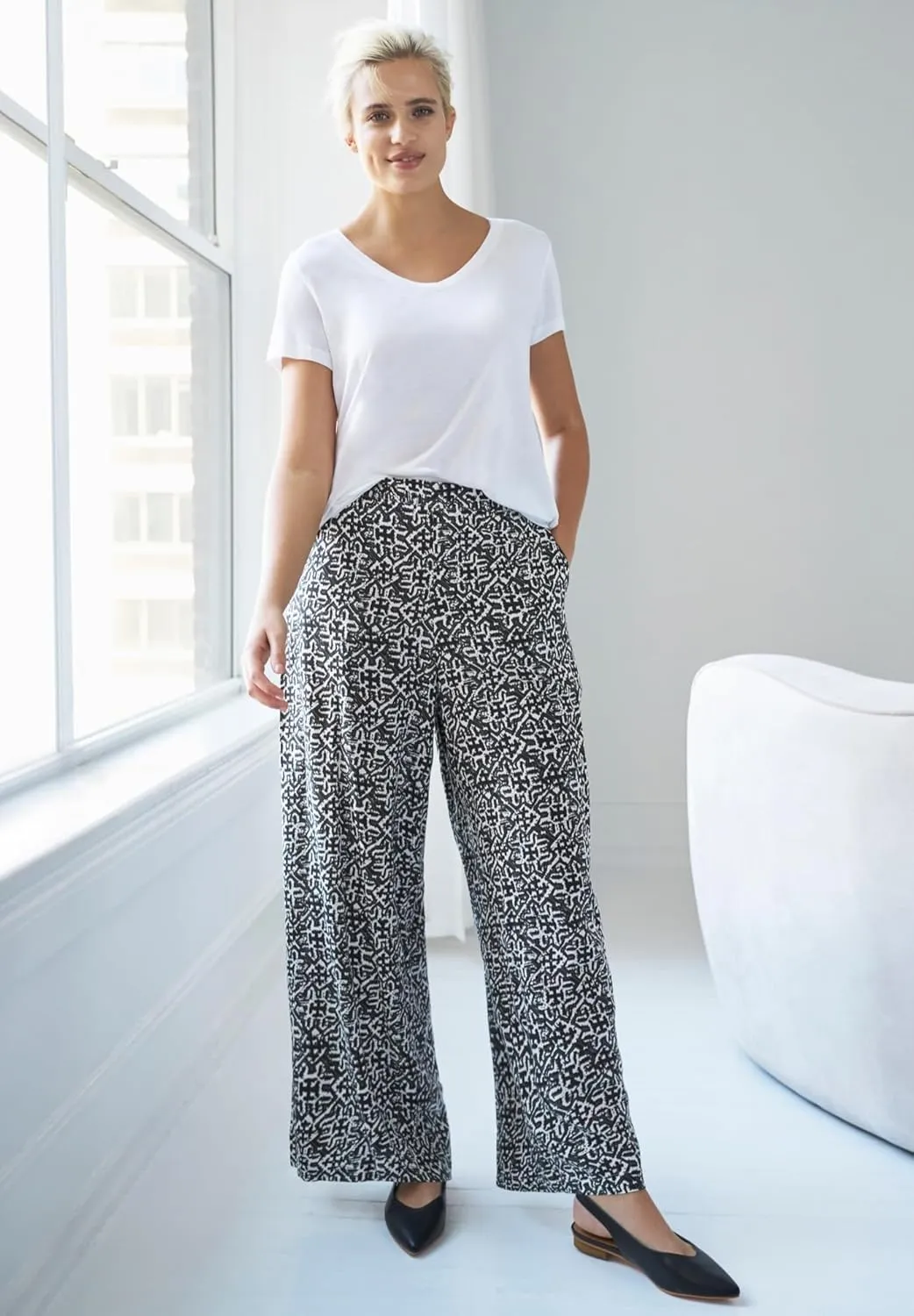 ellos Plus Size Wide-Leg Soft Pants with Back Elastic