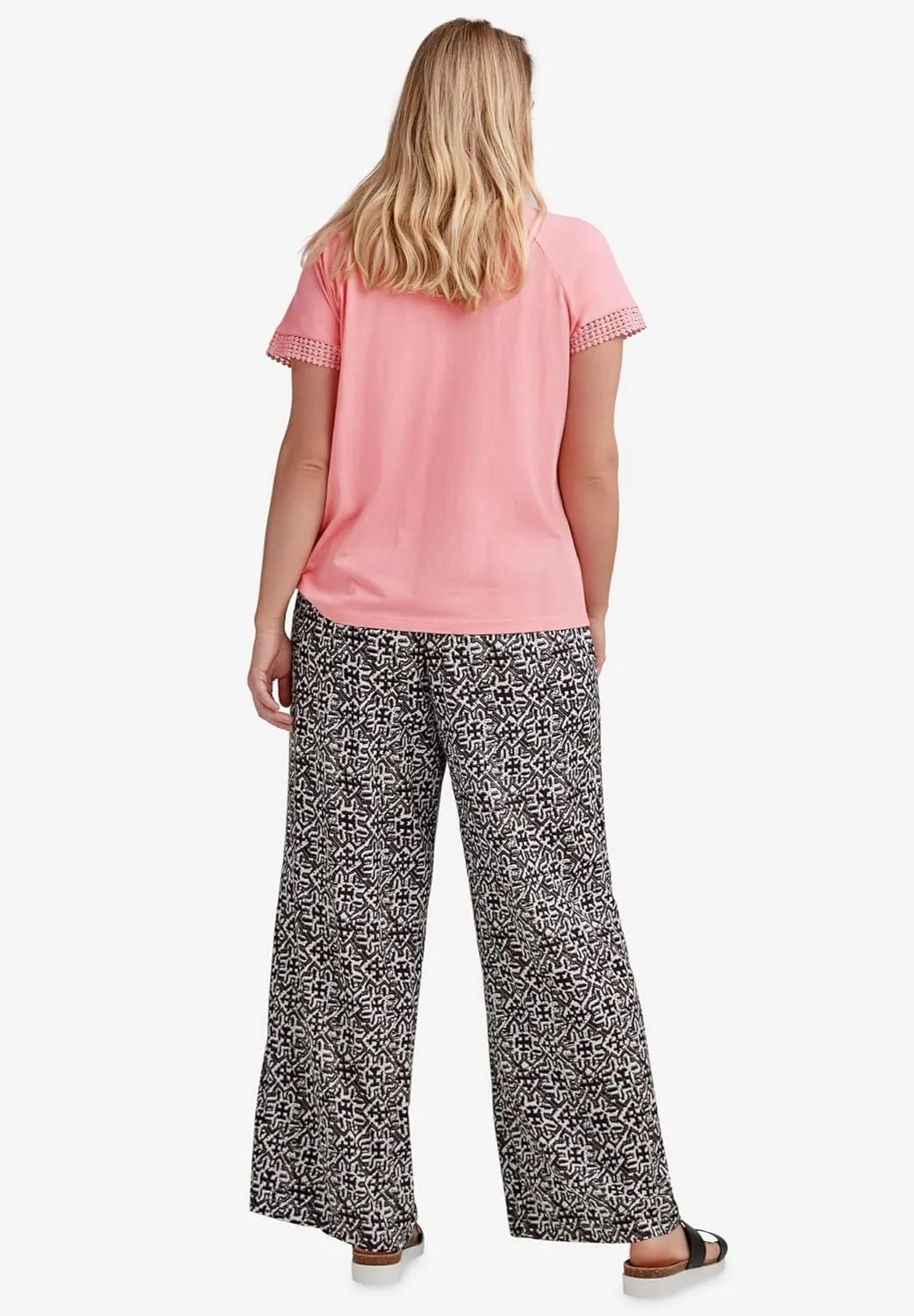 ellos Plus Size Wide-Leg Soft Pants with Back Elastic