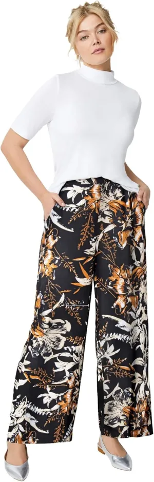 ellos Plus Size Wide-Leg Soft Pants with Back Elastic