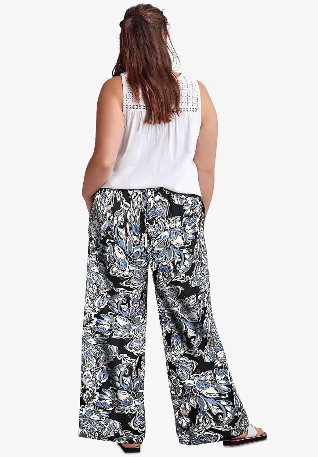 ellos Plus Size Wide-Leg Soft Pants with Back Elastic