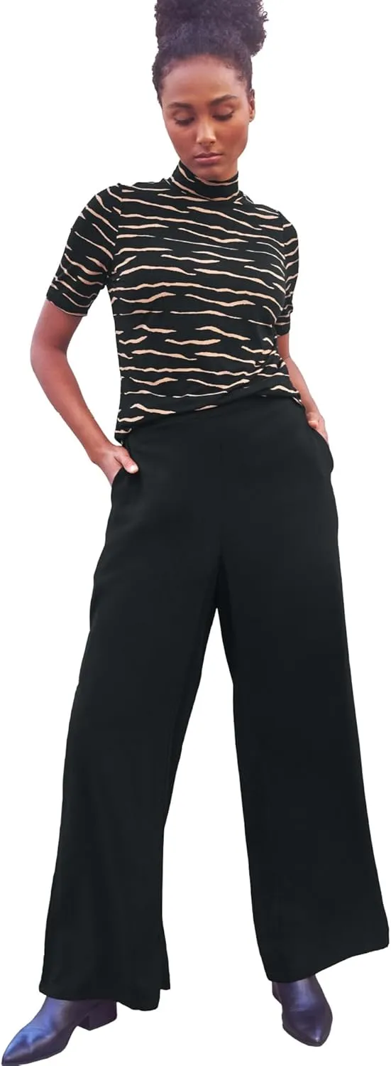 ellos Plus Size Wide-Leg Soft Pants with Back Elastic