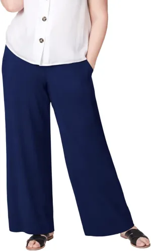 ellos Plus Size Wide-Leg Soft Pants with Back Elastic