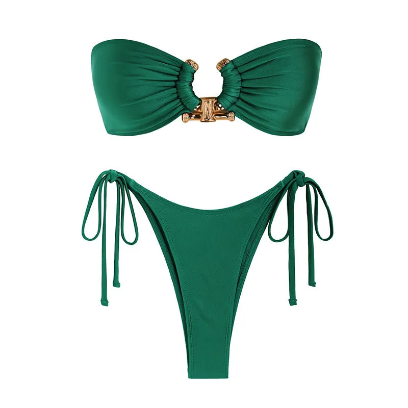 Emerald Elegance Bandeau Bikini Set