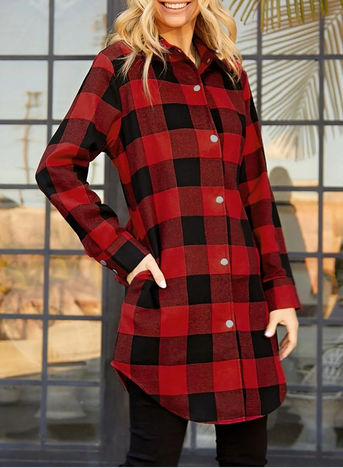 EVALESS Color Block Plaid Shacket Jacket Womens Fall Clothes Fashion Outfits