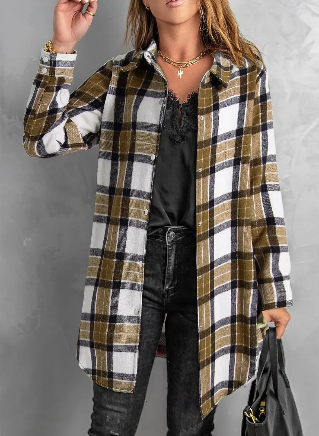 EVALESS Color Block Plaid Shacket Jacket Womens Fall Clothes Fashion Outfits