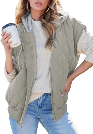EVALESS Hooded Puffer Vest Women 2024 Zip Up Sleeveless Quilted Vests with Pockets