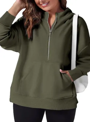 Eytino Women Plus Size Sweatshirt Half Zip Long Sleeve Hoodies Tops Oversized Casual Sweaters with Pockerts(1X-5X)