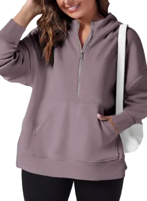 Eytino Women Plus Size Sweatshirt Half Zip Long Sleeve Hoodies Tops Oversized Casual Sweaters with Pockerts(1X-5X)