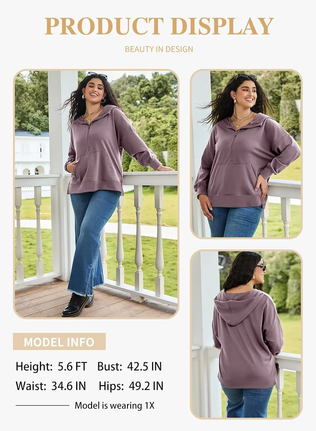Eytino Women Plus Size Sweatshirt Half Zip Long Sleeve Hoodies Tops Oversized Casual Sweaters with Pockerts(1X-5X)