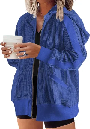 Eytino Womens Plus Size Long Sleeve Zip Up Oversized Casual Hoodies Sweatshirt Jackets with Pockets(1X-5X)