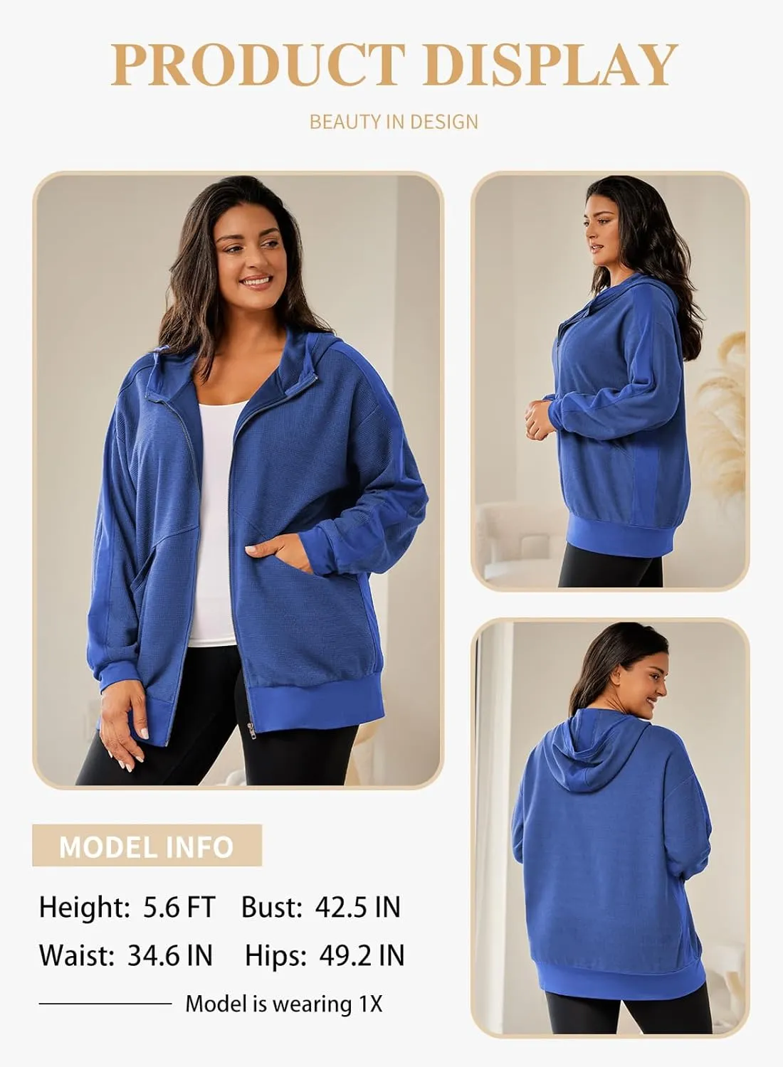 Eytino Womens Plus Size Long Sleeve Zip Up Oversized Casual Hoodies Sweatshirt Jackets with Pockets(1X-5X)