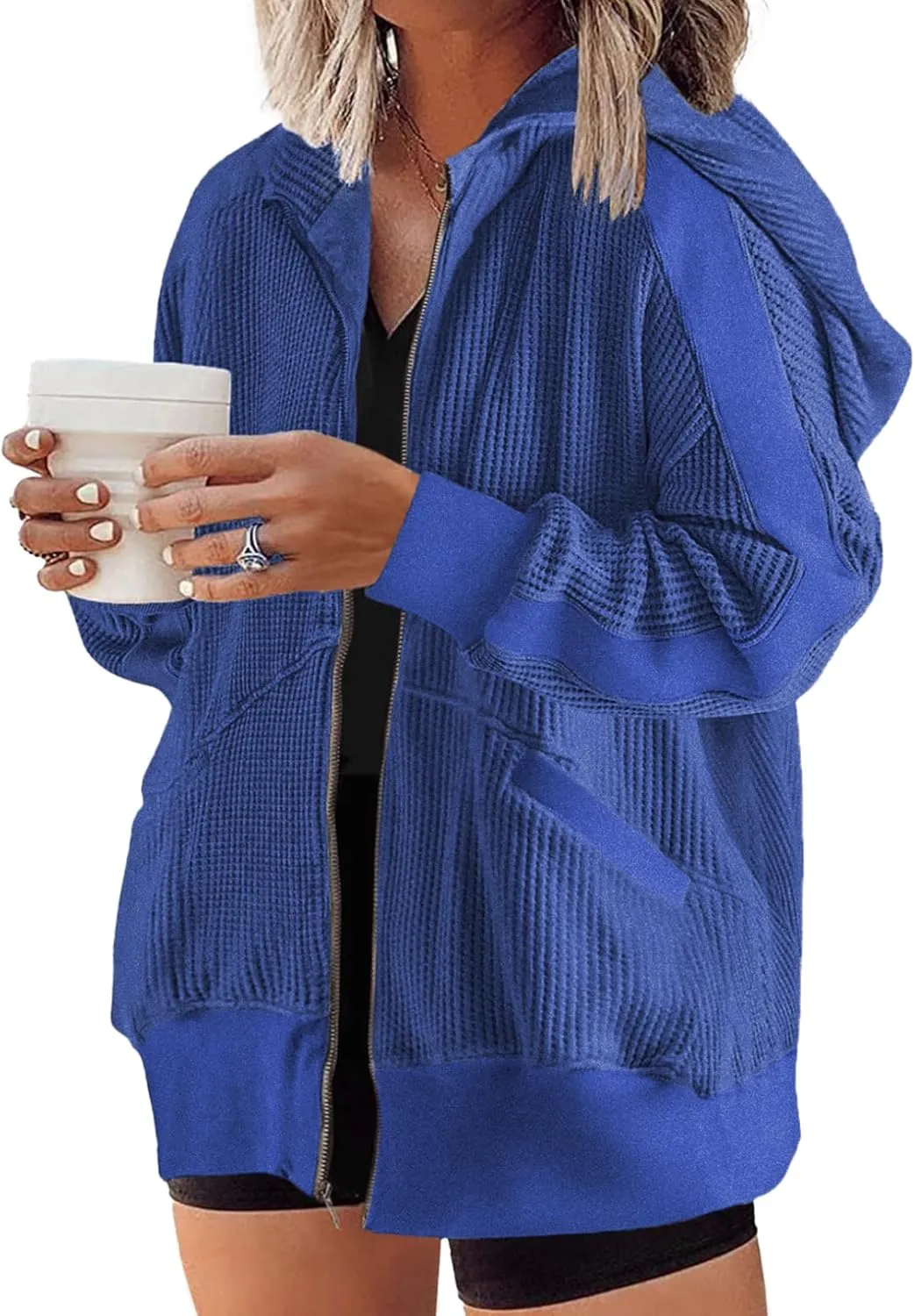 Eytino Womens Plus Size Long Sleeve Zip Up Oversized Casual Hoodies Sweatshirt Jackets with Pockets(1X-5X)