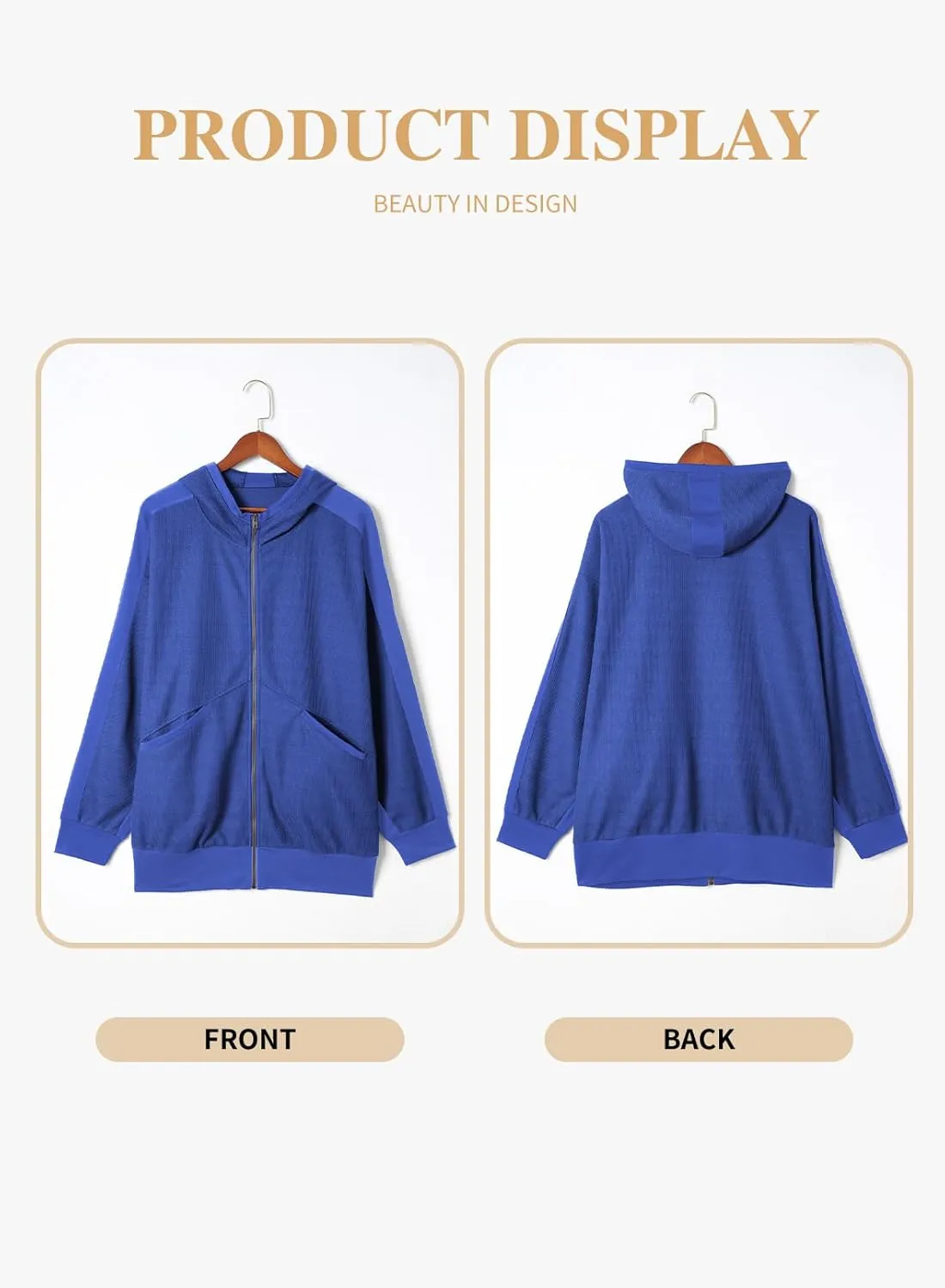 Eytino Womens Plus Size Long Sleeve Zip Up Oversized Casual Hoodies Sweatshirt Jackets with Pockets(1X-5X)