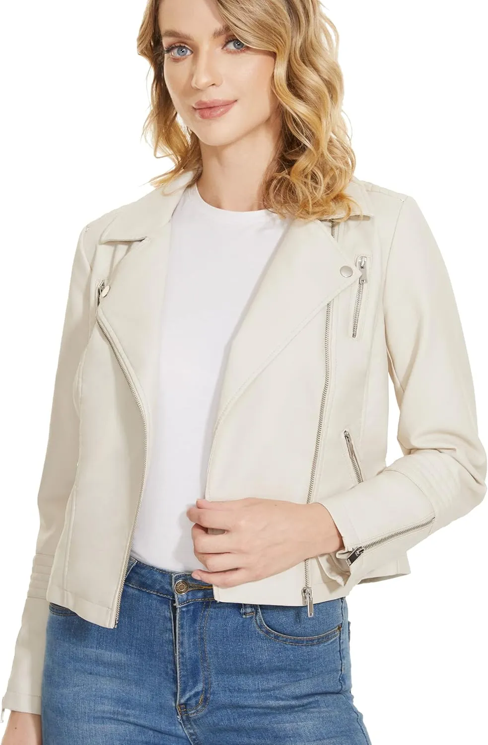 Fahsyee Faux Leather Jacket for Women, Vegan Jackets Moto Biker Motocycle Coat