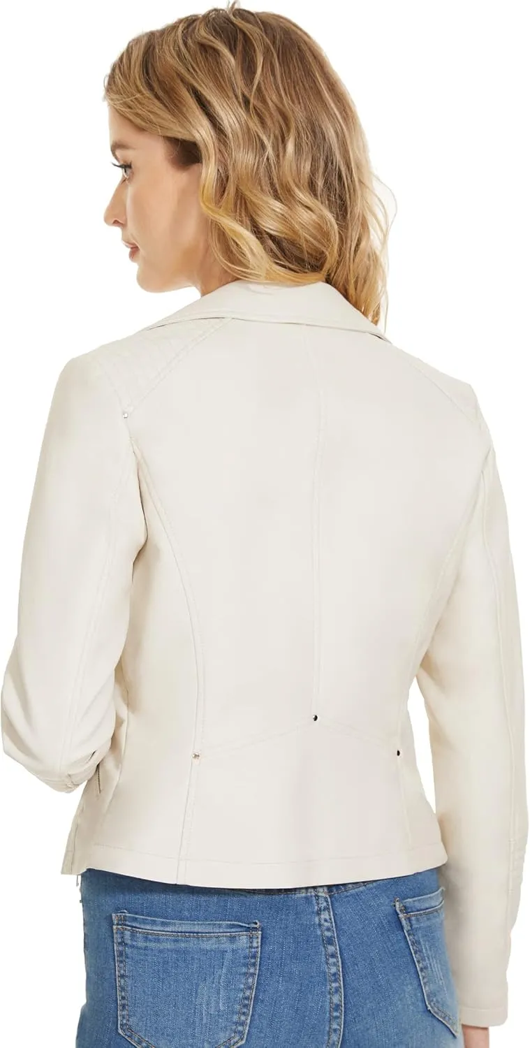 Fahsyee Faux Leather Jacket for Women, Vegan Jackets Moto Biker Motocycle Coat