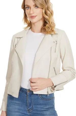 Fahsyee Faux Leather Jacket for Women, Vegan Jackets Moto Biker Motocycle Coat
