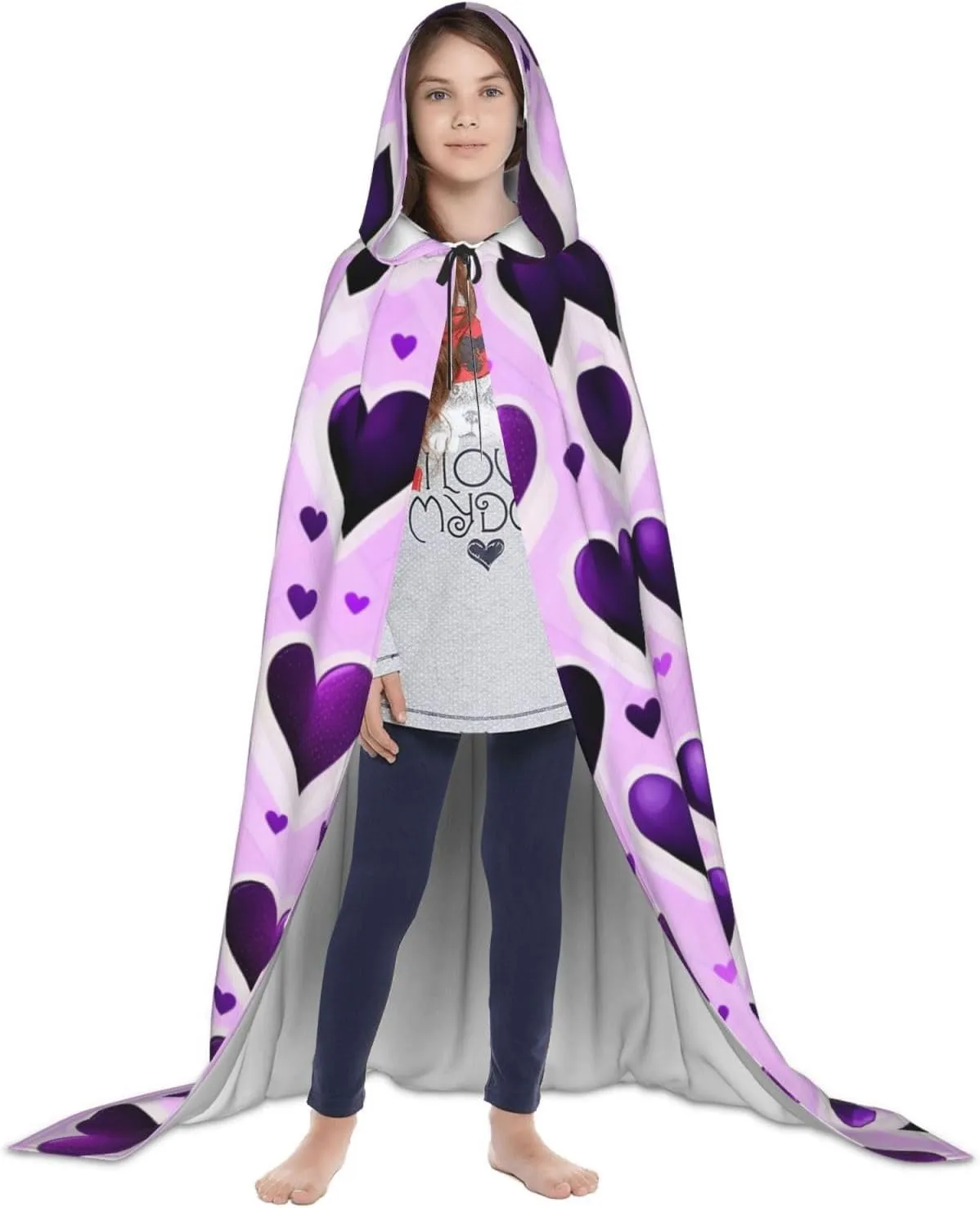 Fashional Purple Hearts Hooded Cloak Coat Winter Warm Long Cloak Cosplay Costumes Outerwear Carnivals Hoodies Capes