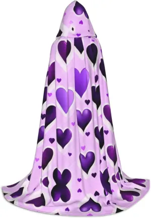 Fashional Purple Hearts Hooded Cloak Coat Winter Warm Long Cloak Cosplay Costumes Outerwear Carnivals Hoodies Capes