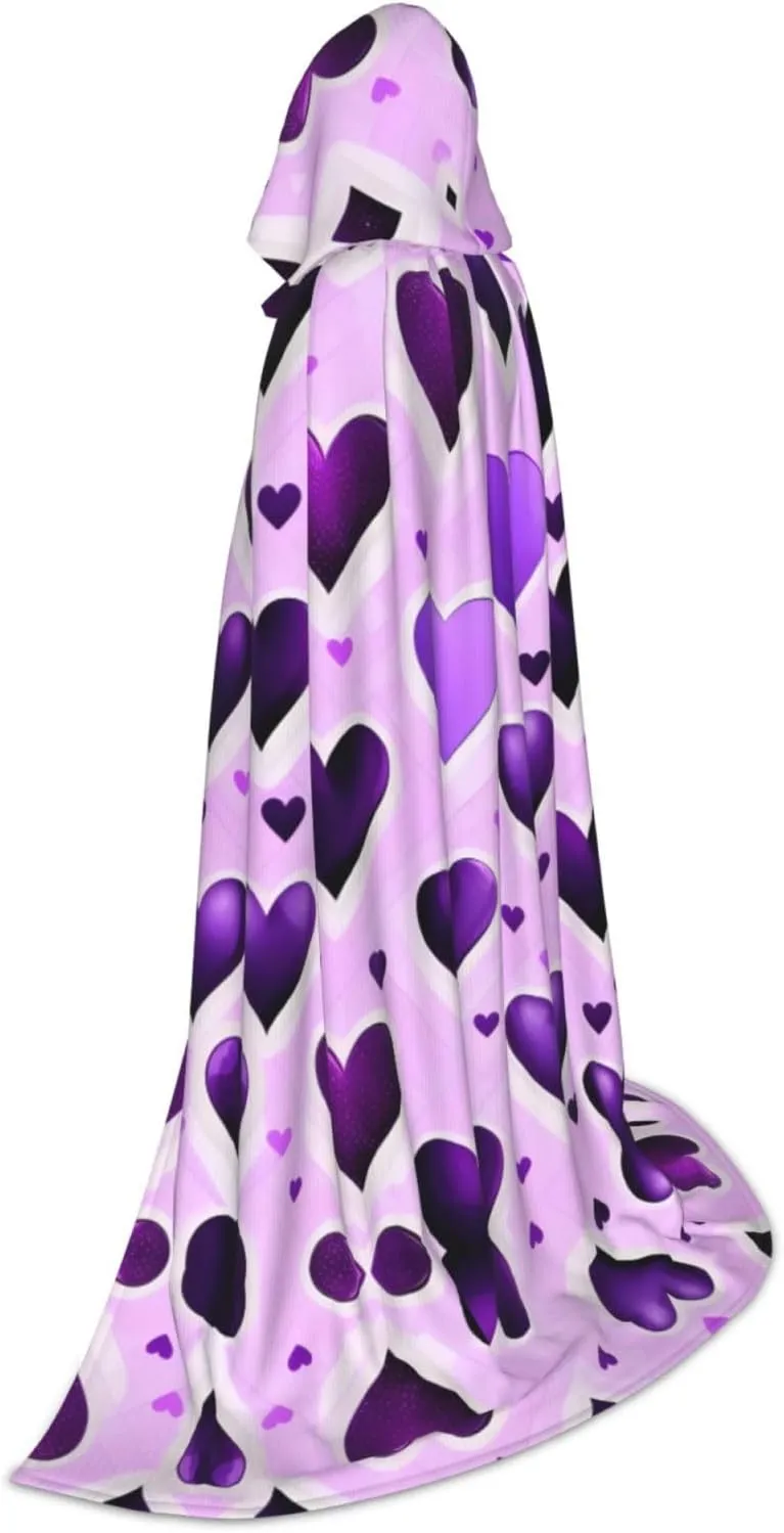 Fashional Purple Hearts Hooded Cloak Coat Winter Warm Long Cloak Cosplay Costumes Outerwear Carnivals Hoodies Capes