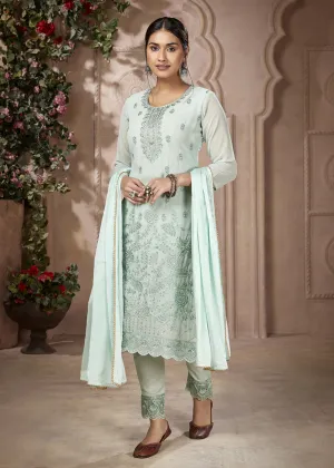 Festive Look Light Green Embroidered Pant Style Salwar Suit