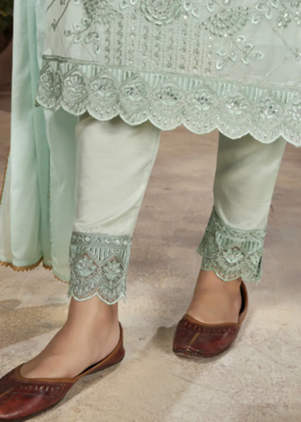 Festive Look Light Green Embroidered Pant Style Salwar Suit