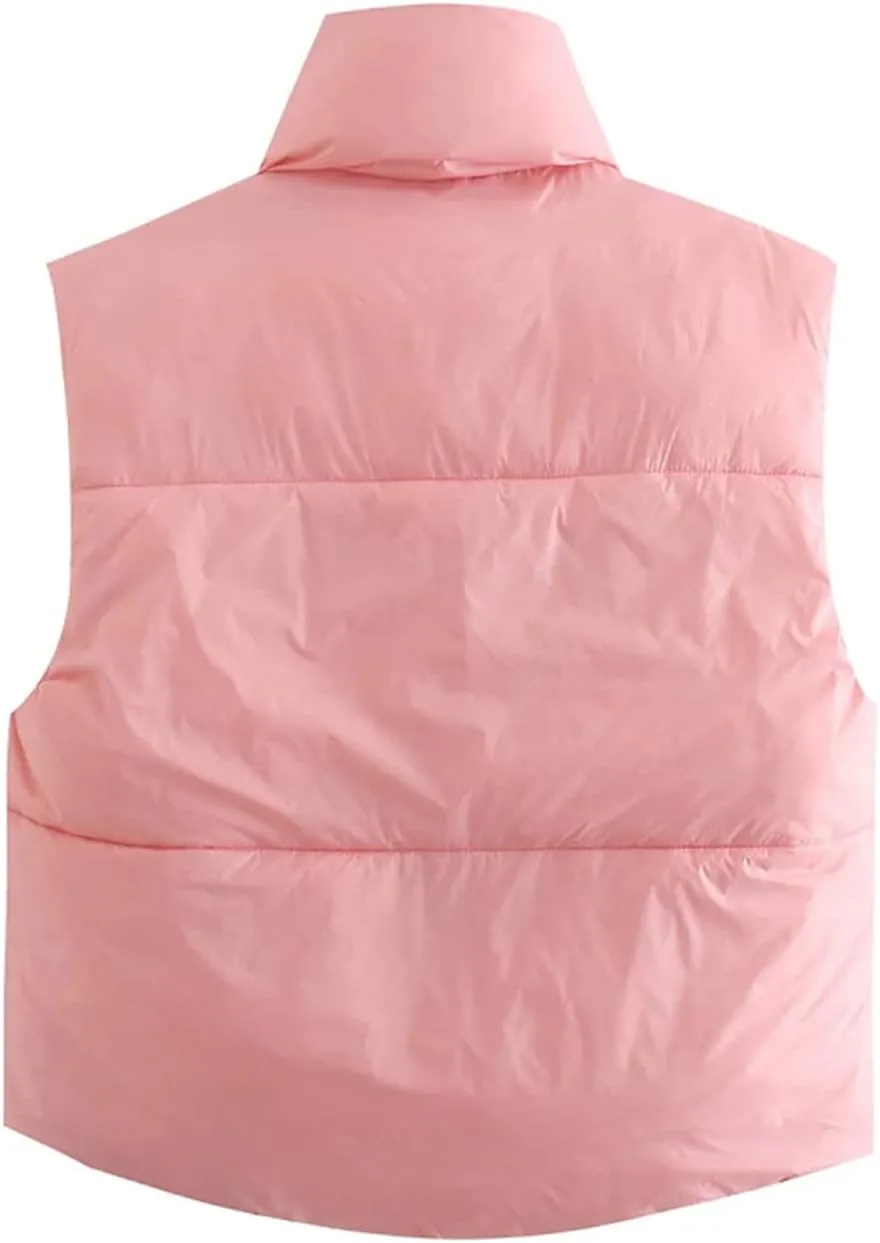 FindThy Women's Crop Puffer Vest Drawstring Full-Zip Reversible Puffy Vest Winter Waistcoat