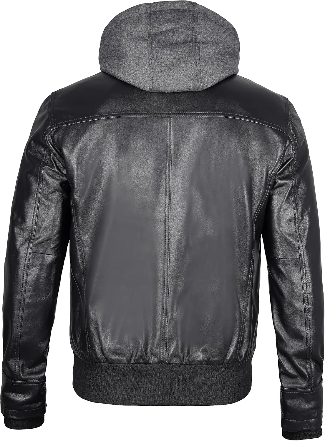 fjackets Real Leather Bomber Jacket - Motorcycle Casual Stand Collar Jackets with Removable Hood