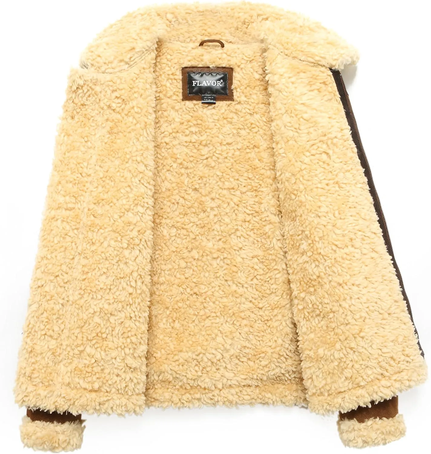 FLAVOR Men's Leather Bomber Jacket Winter Warm Shearling Aviator Jackets with Adjustable Belt Strap
