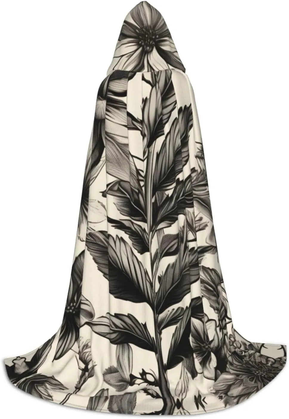 Floral Herbs Botanical Pattern Hooded Cloak Coat Winter Warm Long Cloak Cosplay Costumes Outerwear Carnivals