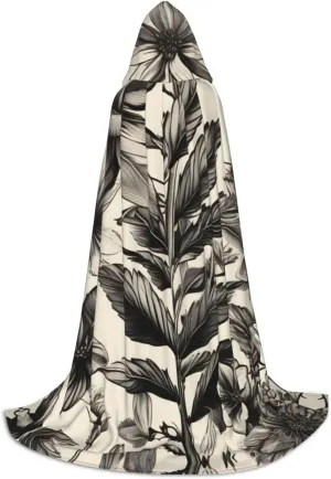 Floral Herbs Botanical Pattern Hooded Cloak Coat Winter Warm Long Cloak Cosplay Costumes Outerwear Carnivals