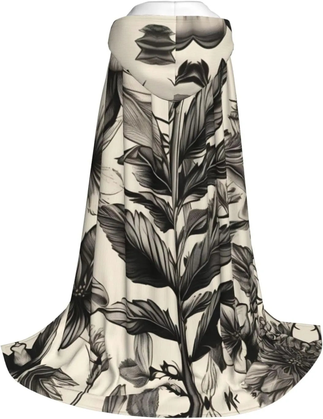 Floral Herbs Botanical Pattern Hooded Cloak Coat Winter Warm Long Cloak Cosplay Costumes Outerwear Carnivals