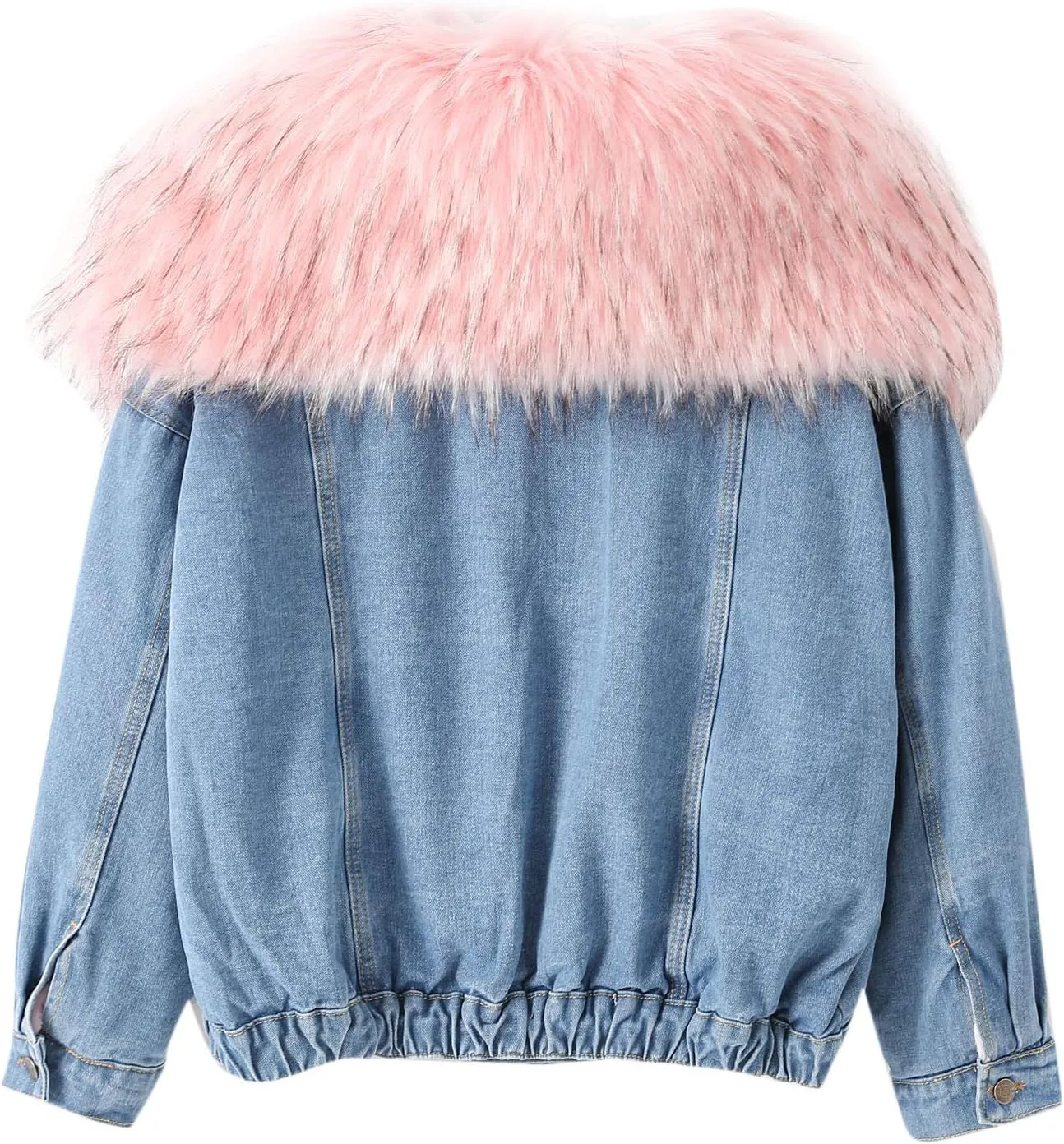 Flygo Women's Oversized Warm Sherpa Lined Faux Fur Hooded Denim Jacket Jean Coat