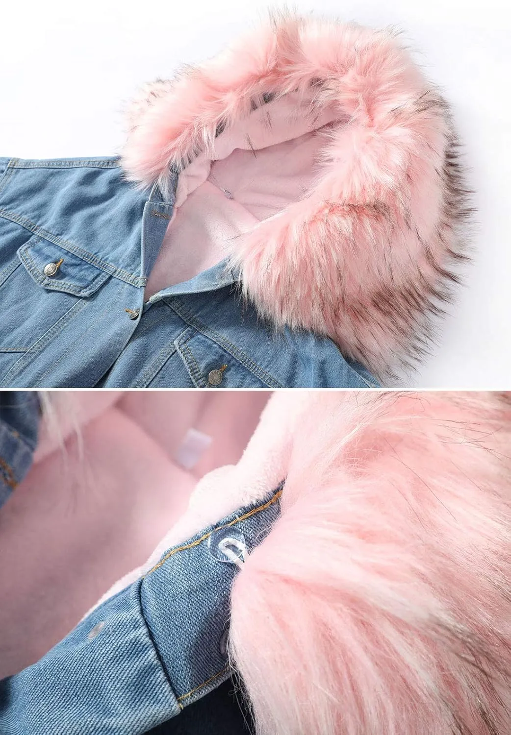 Flygo Women's Oversized Warm Sherpa Lined Faux Fur Hooded Denim Jacket Jean Coat