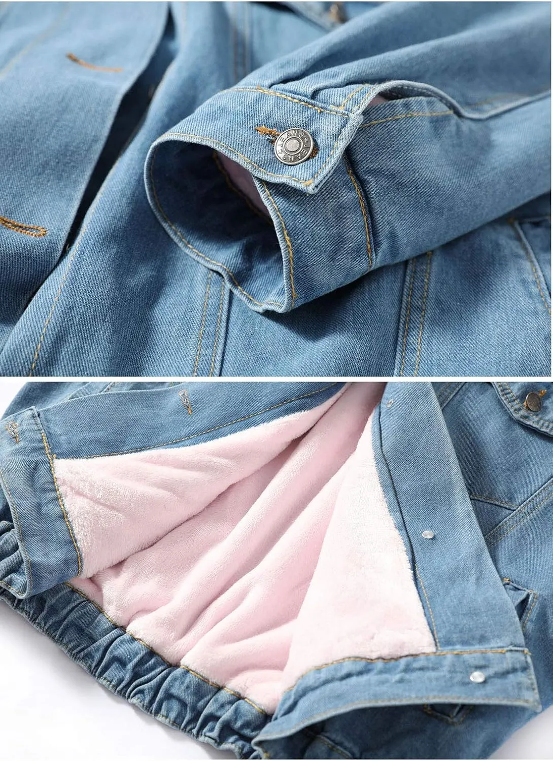Flygo Women's Oversized Warm Sherpa Lined Faux Fur Hooded Denim Jacket Jean Coat