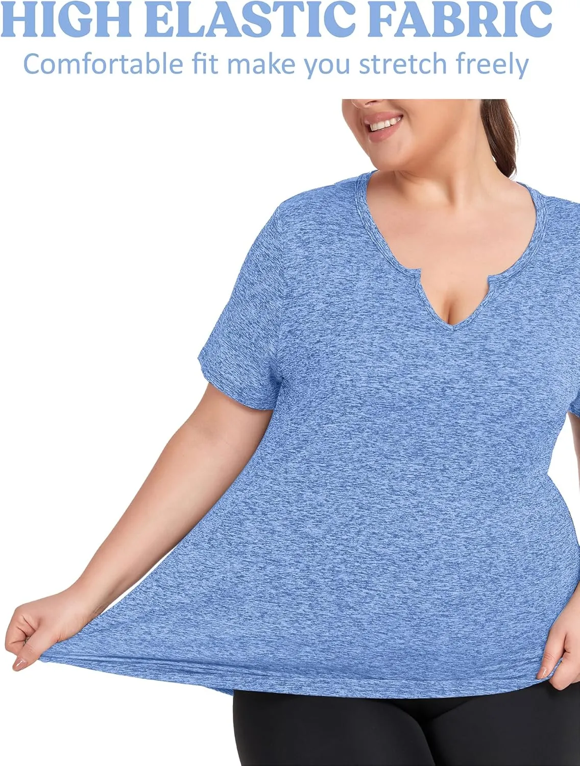 FOREYOND Plus Size Workout Tops for Women Short Sleeves V-Neck Yoga Shirts Loose Fit Athletic Gym Clothing Summer