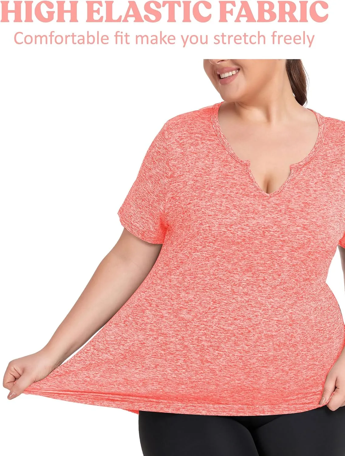 FOREYOND Plus Size Workout Tops for Women Short Sleeves V-Neck Yoga Shirts Loose Fit Athletic Gym Clothing Summer
