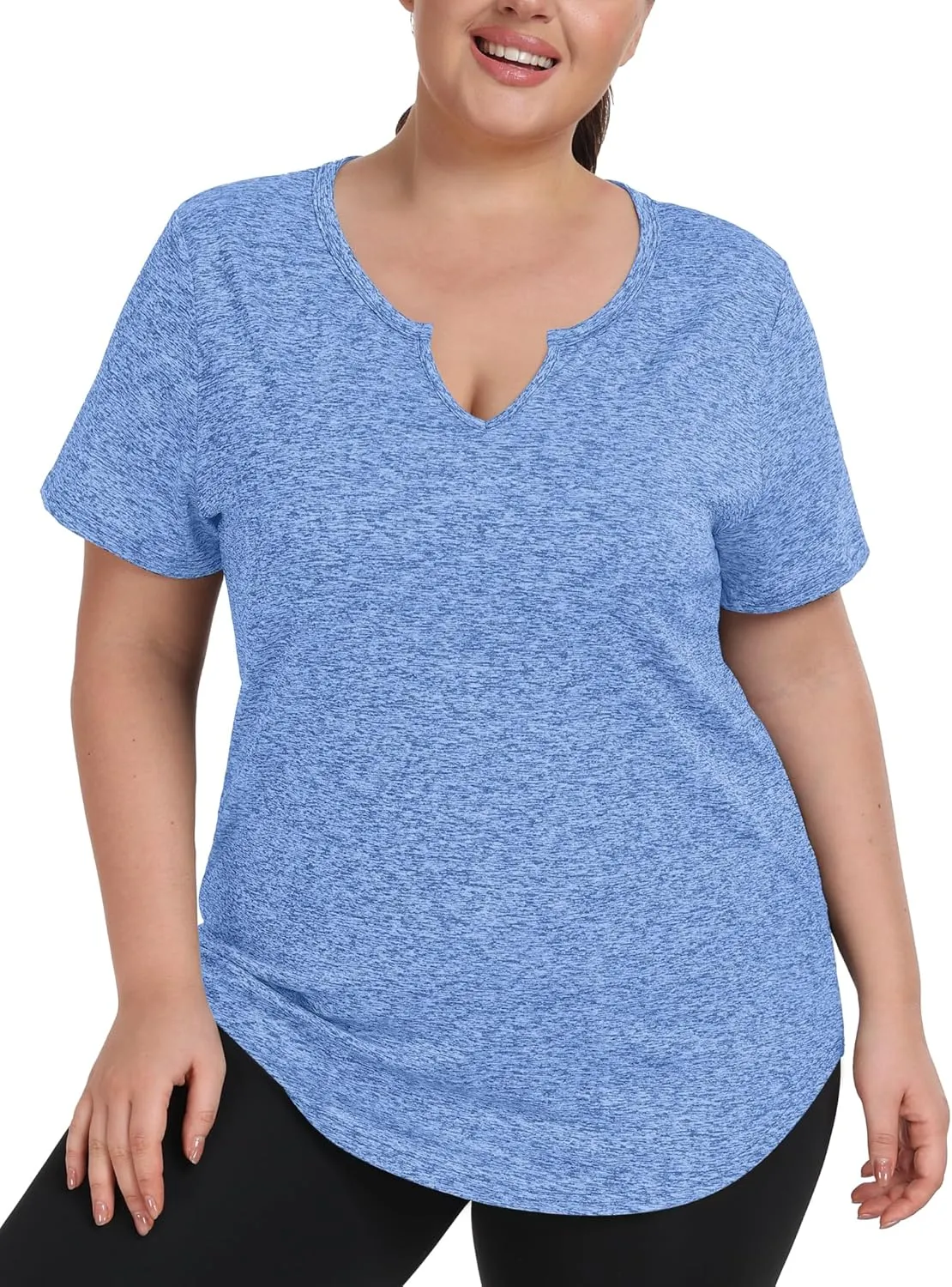 FOREYOND Plus Size Workout Tops for Women Short Sleeves V-Neck Yoga Shirts Loose Fit Athletic Gym Clothing Summer