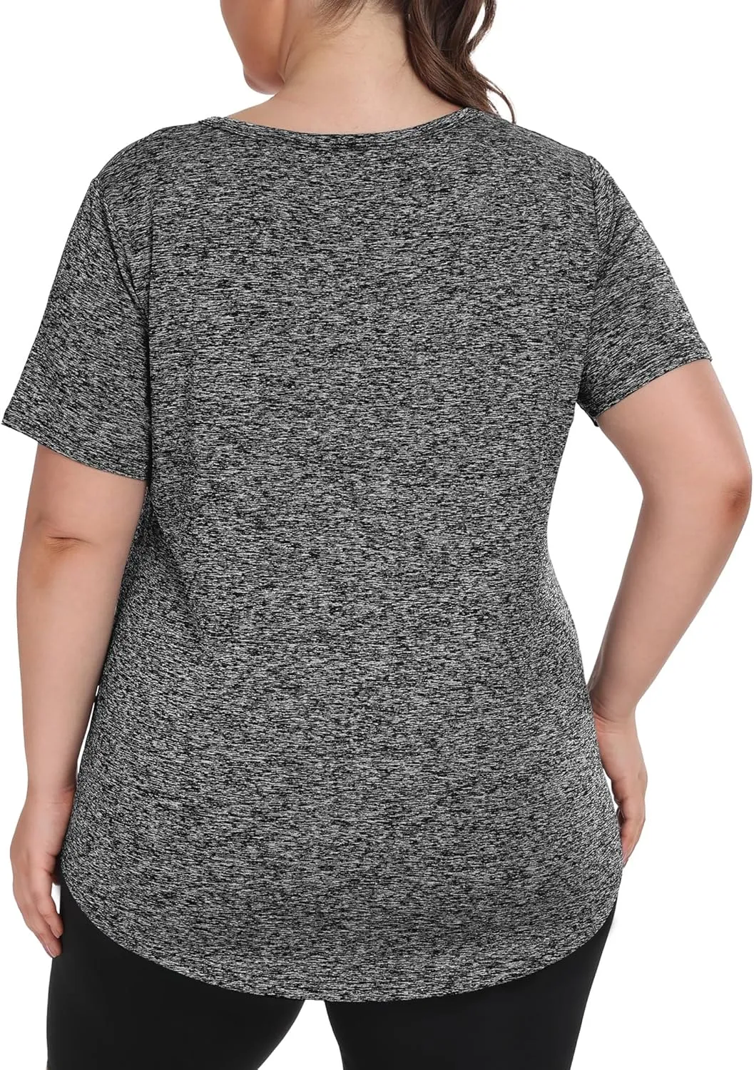 FOREYOND Plus Size Workout Tops for Women Short Sleeves V-Neck Yoga Shirts Loose Fit Athletic Gym Clothing Summer