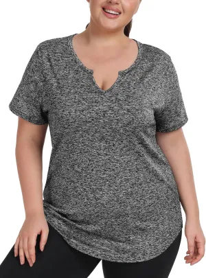 FOREYOND Plus Size Workout Tops for Women Short Sleeves V-Neck Yoga Shirts Loose Fit Athletic Gym Clothing Summer
